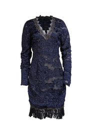 Elie Tahari - Navy & Black Lace V-Neckline Dress Sz 8 - Current Boutique