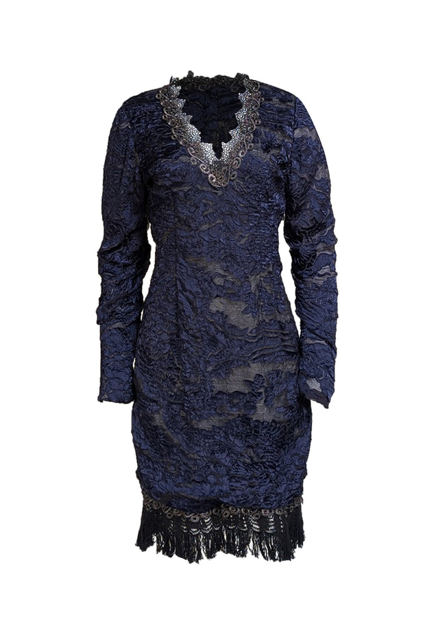 Elie Tahari - Navy & Black Lace V-Neckline Dress Sz 8 - Current Boutique