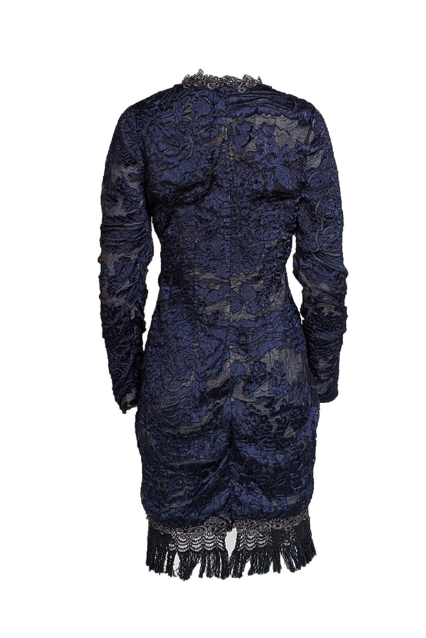 Elie Tahari - Navy & Black Lace V-Neckline Dress Sz 8 - Current Boutique