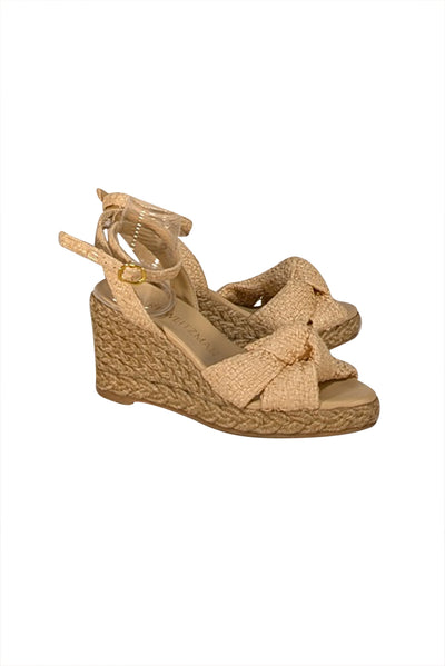 Stuart Weitzman - Beige Raffia Espadrille Wedges Sz 7.5 - Current Boutique