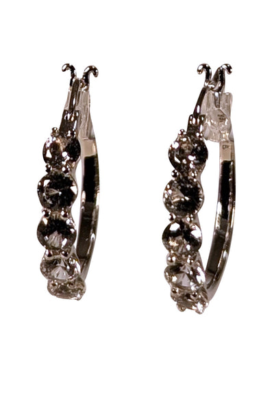 No Label - Sterling Silver Gemstone Trim Small Hoop Earrings