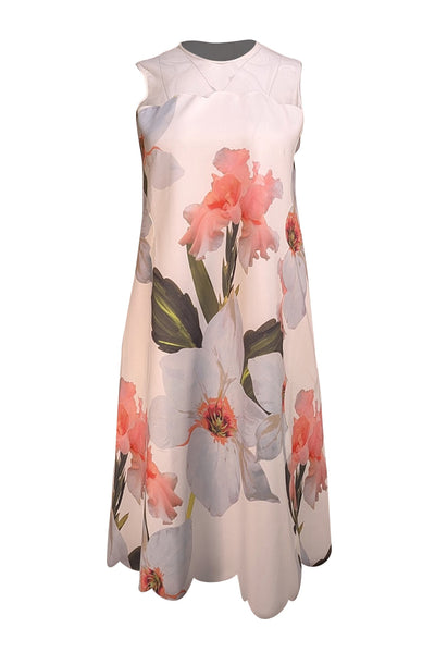 Ted Baker - White, Grey, Pink, & Green Floral Mesh Upper Dress Sz 6 - Current Boutique