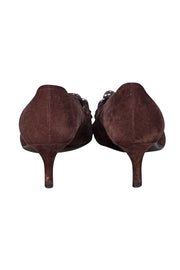 Prada - Chocolate Brown Suede Chain Front Heels Sz 9