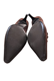 Prada - Chocolate Brown Suede Chain Front Heels Sz 9