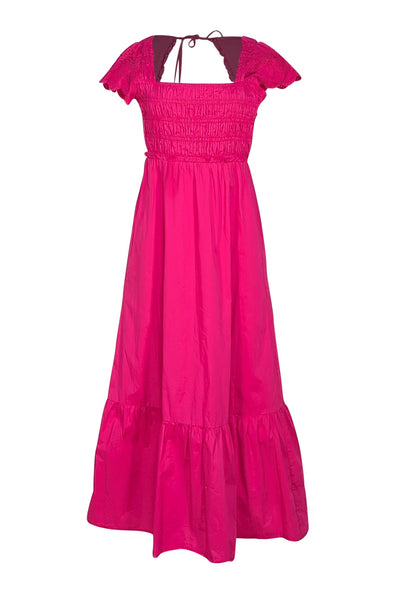 Jason Wu - Hot Pink Eyelet Smocked Bodice Maxi Dress Sz S - Current Boutique