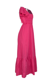 Jason Wu - Hot Pink Eyelet Smocked Bodice Maxi Dress Sz S - Current Boutique