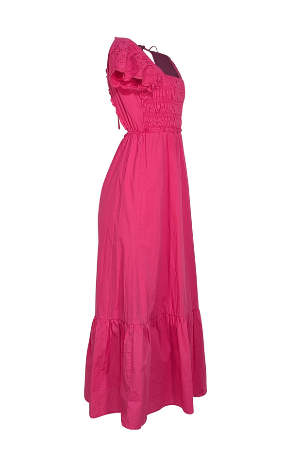 Jason Wu - Hot Pink Eyelet Smocked Bodice Maxi Dress Sz S - Current Boutique