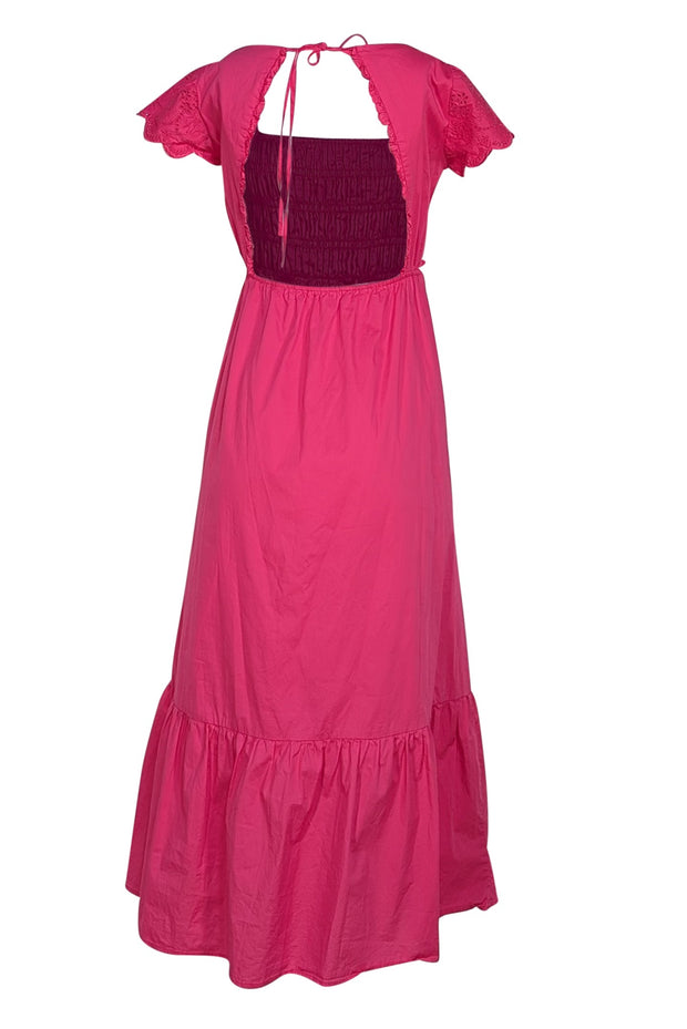 Jason Wu - Hot Pink Eyelet Smocked Bodice Maxi Dress Sz S - Current Boutique