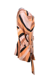 Hutch - Pink, Peach, Tan, &amp; Brown Print Wrap Dress Sz L - Current Boutique