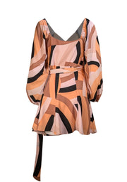 Hutch - Pink, Peach, Tan, &amp; Brown Print Wrap Dress Sz L - Current Boutique