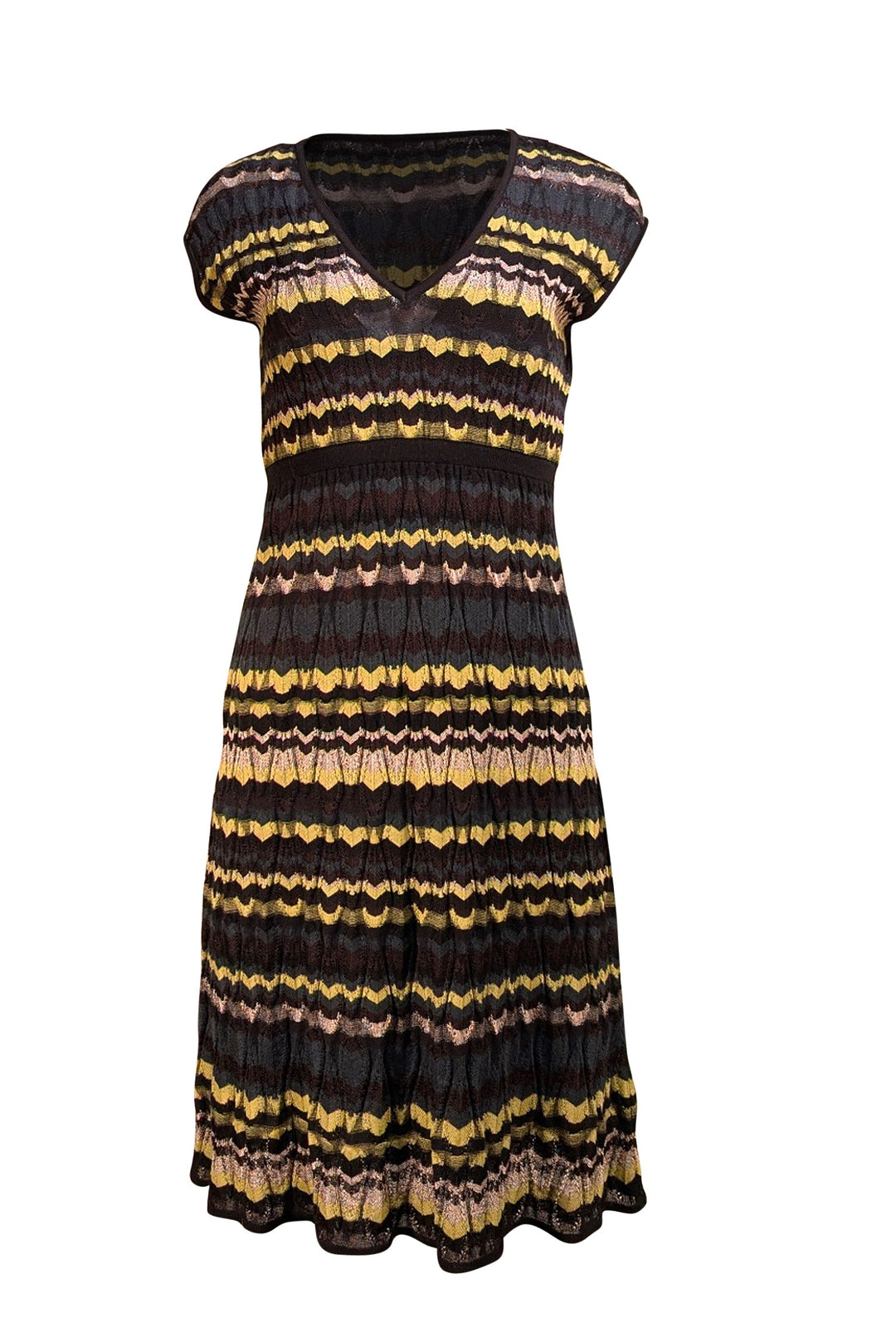 Missoni - Lime Green, Grey, & Black Chevron Knit Mini Dress Sz 6 Missoni - Lime Green, Grey, & Black Chevron Knit Mini Dress Sz 6