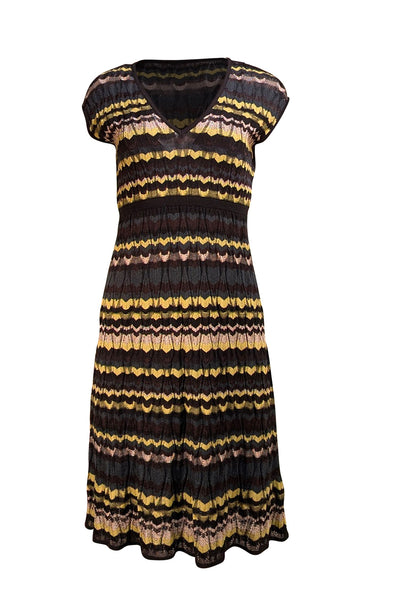 Missoni - Lime Green, Grey, & Black Chevron Knit Mini Dress Sz 6 - Current Boutique