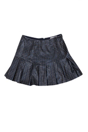 Alice & Olivia - Black Faux Leather Pleated Skirt w/ Gold Studded Detail Sz 4 - Current Boutique