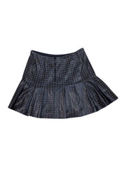 Alice & Olivia - Black Faux Leather Pleated Skirt w/ Gold Studded Detail Sz 4 - Current Boutique