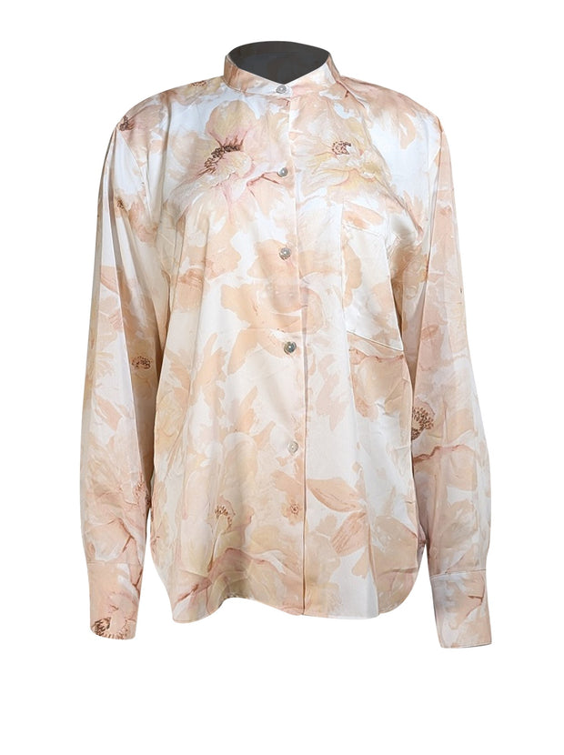 Vince - Blush Pink Floral Button Down Blouse Sz L - Current Boutique