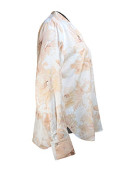 Vince - Blush Pink Floral Button Down Blouse Sz L - Current Boutique