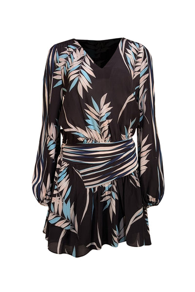 Ramy Brook - Black & Blue Print Drop Waist Mini Dress Sz M - Current Boutique