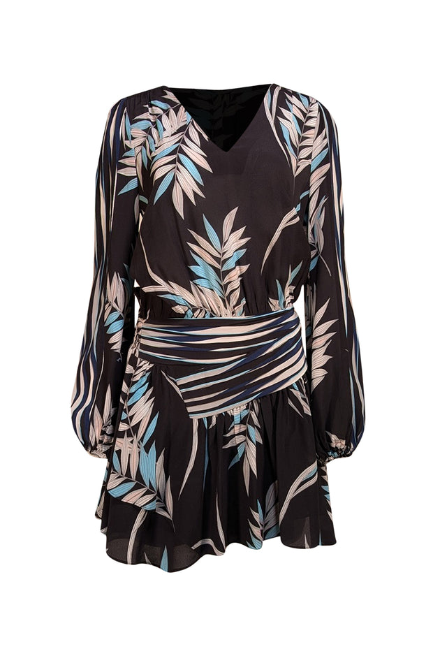 Ramy Brook - Black & Blue Print Drop Waist Mini Dress Sz M - Current Boutique