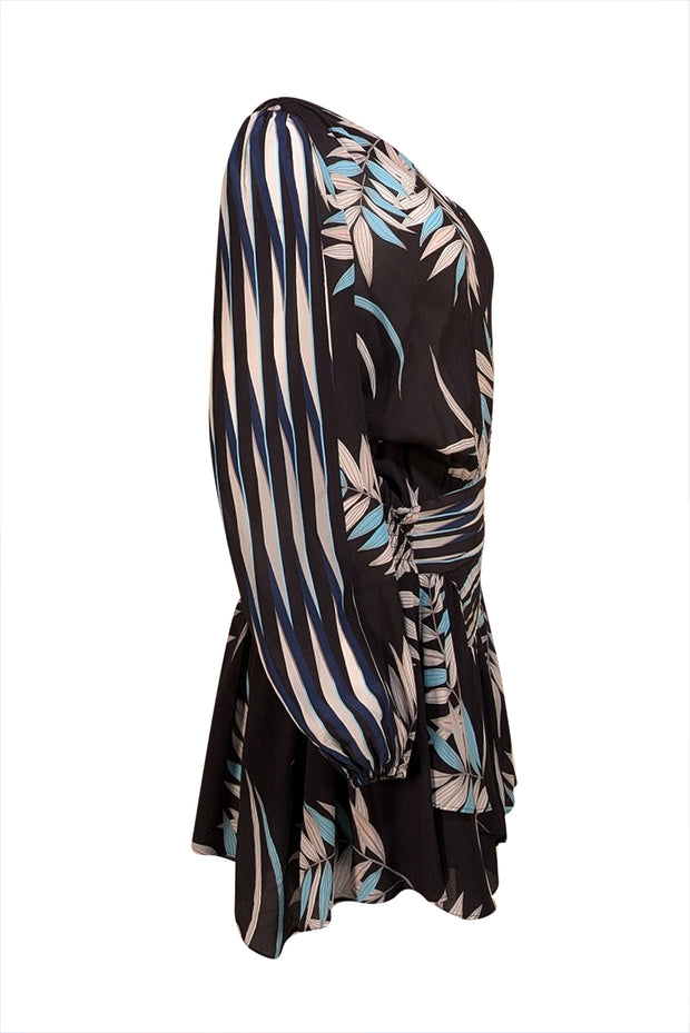 Ramy Brook - Black & Blue Print Drop Waist Mini Dress Sz M - Current Boutique