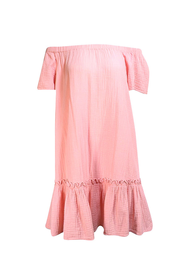 Rebecca Taylor - Peachy Pink Cotton Off-the-Shoulder Mini Dress Sz 6 - Current Boutique