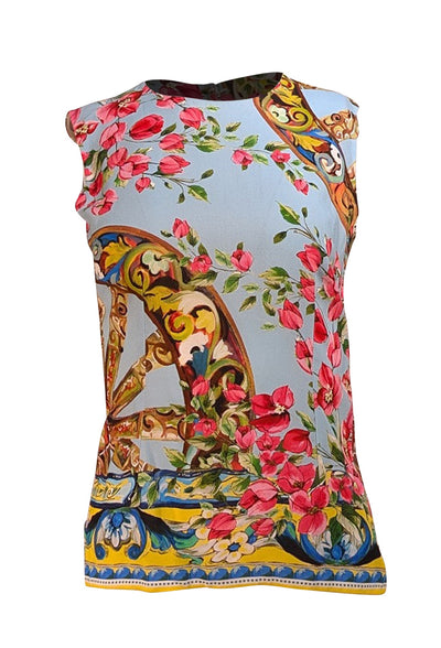 Dolce & Gabbana - Blue & Multi Color Floral Sleeveless Top Sz 2 - Current Boutique