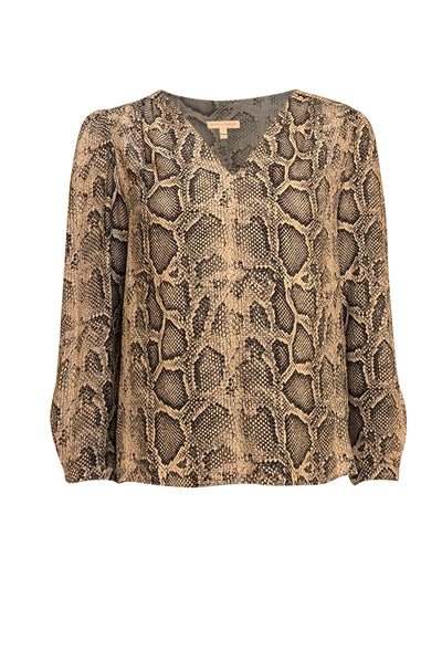 Rebecca Taylor - Light Grey & Black Snakeskin Print Silk Blouse Sz 2 - Current Boutique