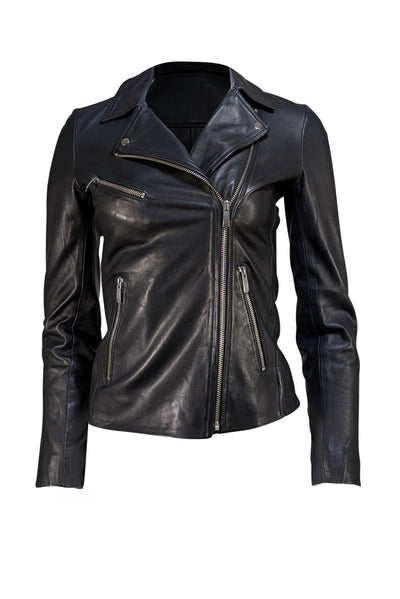 Reiss - Black Lamb Leather Moto Zipper Jacket Sz 0 - Current Boutique