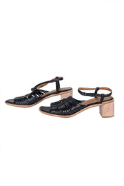 Coclico - Black Leather Strappy Low Block Heel Sandals Sz 8.5 - Current Boutique