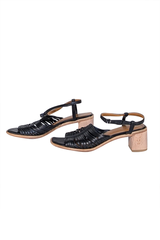Coclico - Black Leather Strappy Low Block Heel Sandals Sz 8.5 - Current Boutique