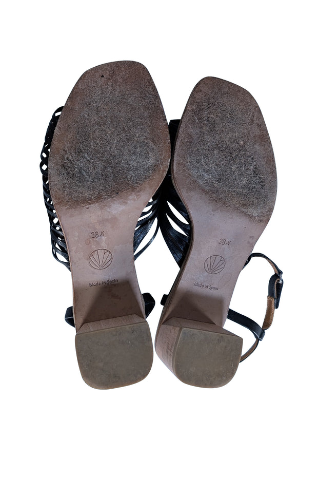 Coclico - Black Leather Strappy Low Block Heel Sandals Sz 8.5 - Current Boutique