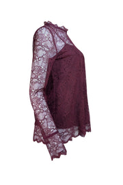 Theory - Maroon Lace Long Sleeve Blouse Sz M - Current Boutique