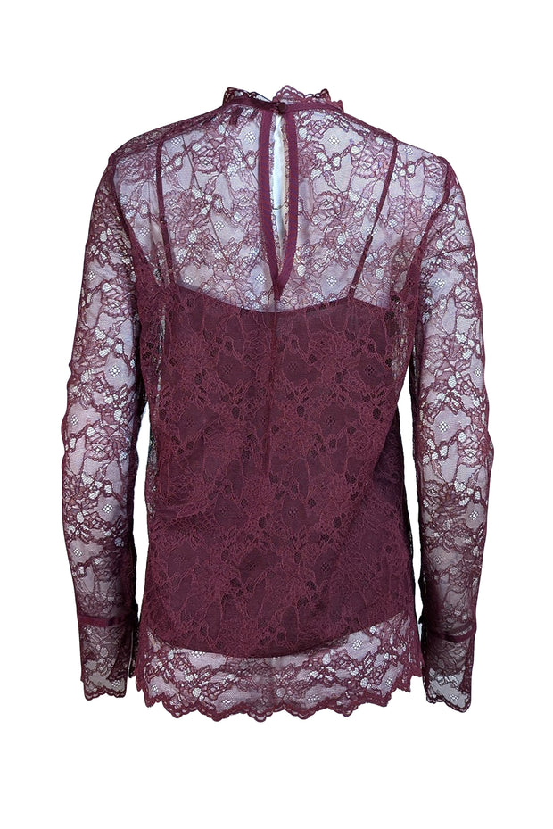 Theory - Maroon Lace Long Sleeve Blouse Sz M - Current Boutique
