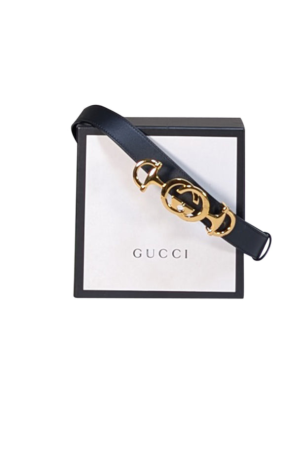 Gucci - Black Leather Logo Buckle Horsebit Belt Sz S - Current Boutique