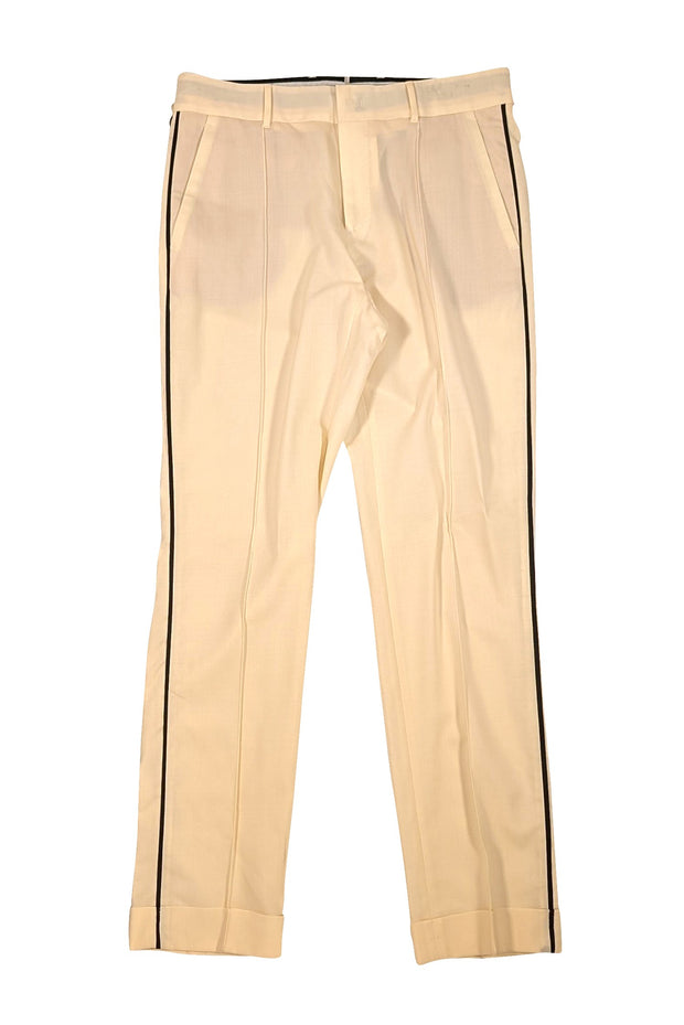PT01 - Cream W/ Black Side Stripe Wool "Chloe" Trousers Sz 4