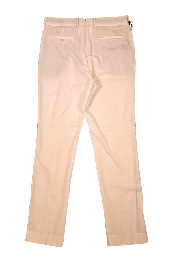 PT01 - Cream W/ Black Side Stripe Wool "Chloe" Trousers Sz 4