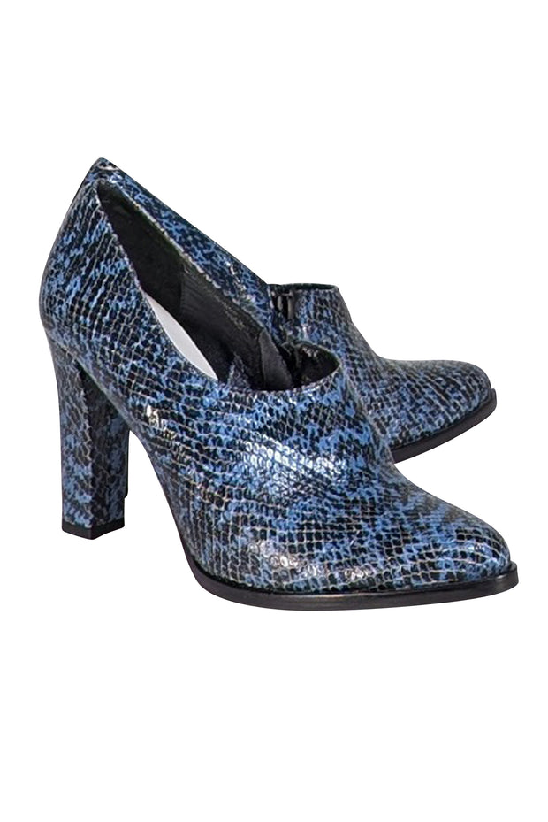 Freda Salvador - Blue & Black Snakeskin Print Leather Heels Sz 9 - Current Boutique
