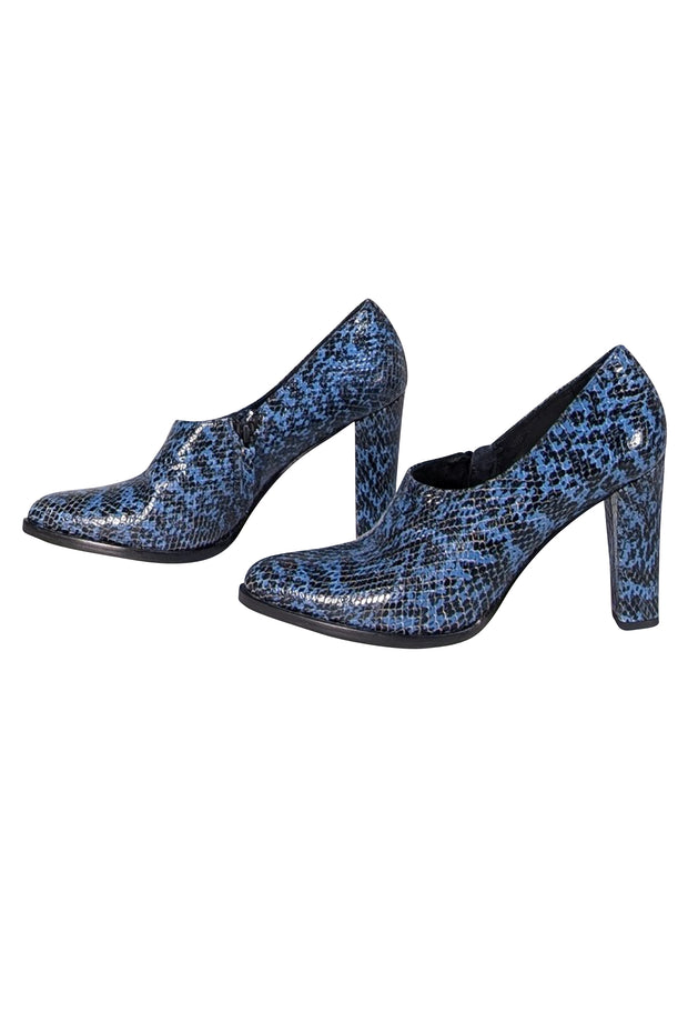 Freda Salvador - Blue & Black Snakeskin Print Leather Heels Sz 9 - Current Boutique