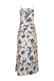 Tory Burch - Ivory w/Blue & Brown Floral Print Sleeveless Dress Sz 10 - Current Boutique