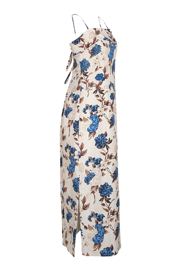 Tory Burch - Ivory w/Blue & Brown Floral Print Sleeveless Dress Sz 10 - Current Boutique
