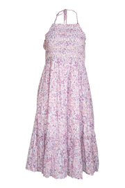 LoveShackFancy - Purple, Pink, & White Floral Smocked Bodice Halter Dress Sz M - Current Boutique