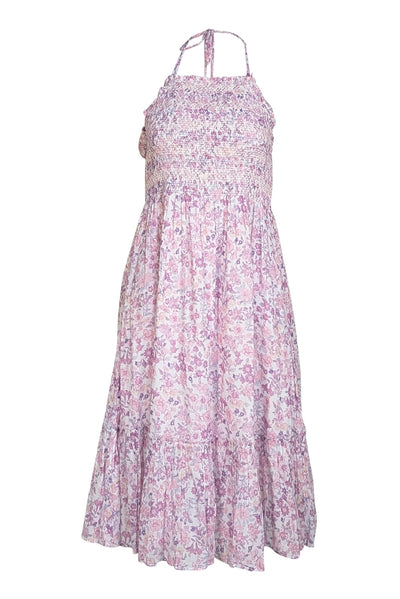 LoveShackFancy - Purple, Pink, & White Floral Smocked Bodice Halter Dress Sz M - Current Boutique
