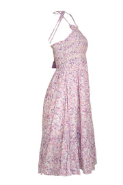 LoveShackFancy - Purple, Pink, & White Floral Smocked Bodice Halter Dress Sz M - Current Boutique