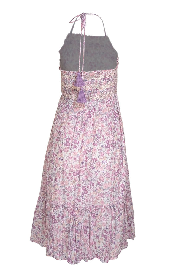 LoveShackFancy - Purple, Pink, & White Floral Smocked Bodice Halter Dress Sz M - Current Boutique