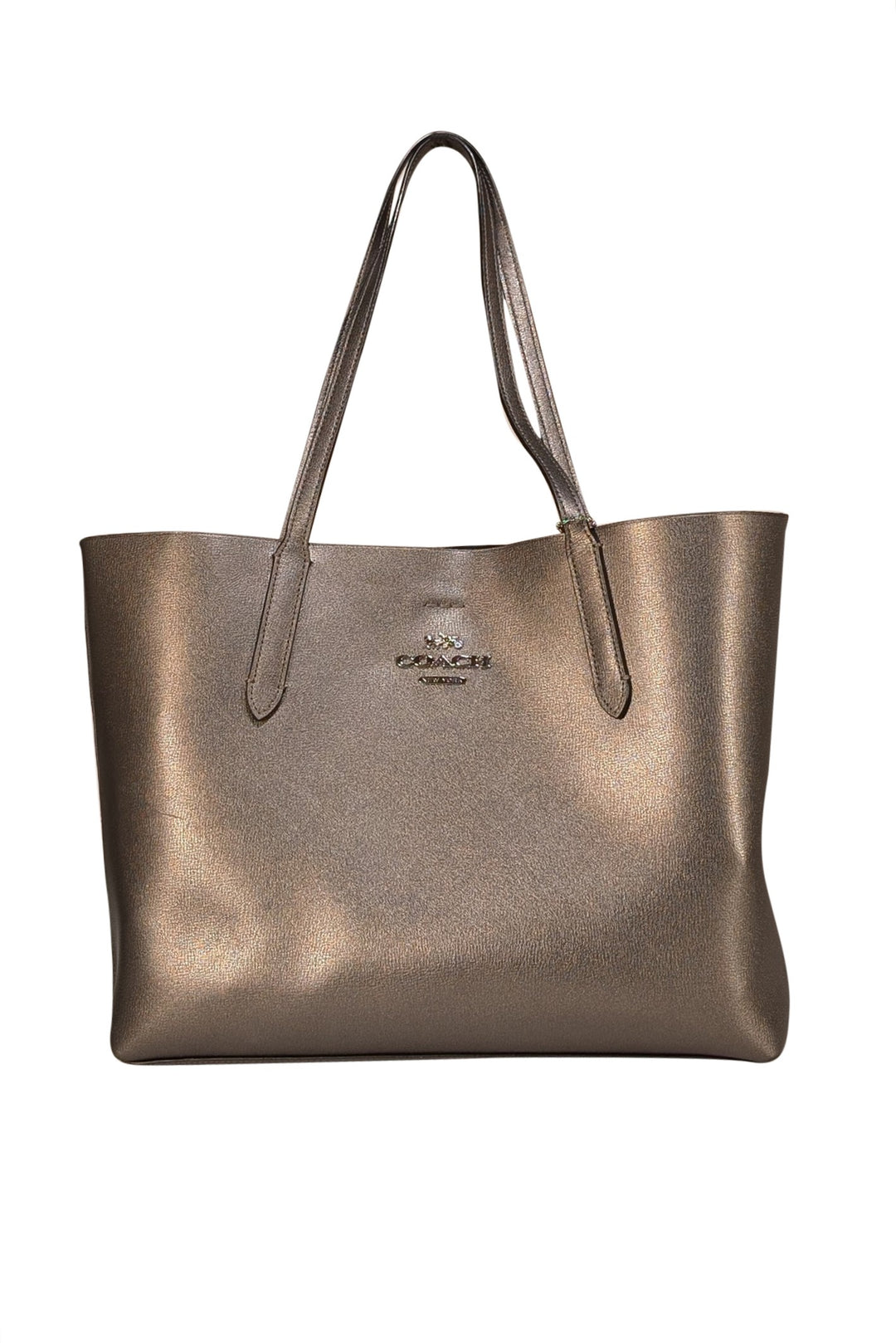 Coach Gunmetal Metallic Leather Tote Bag Current Boutique