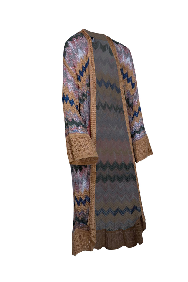 Missoni - Orange, Blue, & Green Chevron Knit Long Cardigan Sz 6 - Current Boutique