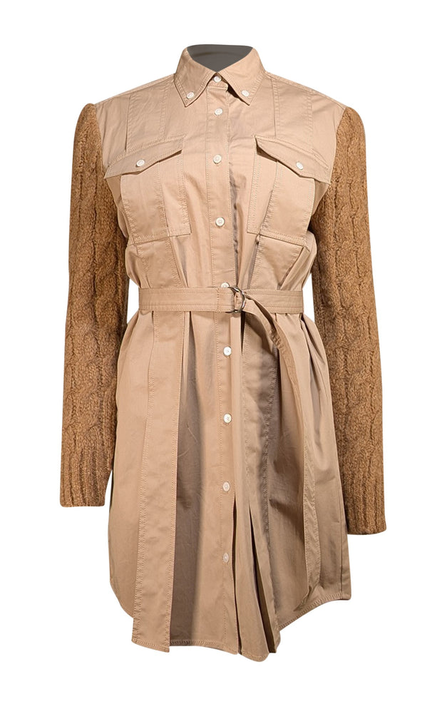Derek Lam - Khaki Shirtdress w/ Alpaca Knit Sleeves Sz 6 - Current Boutique