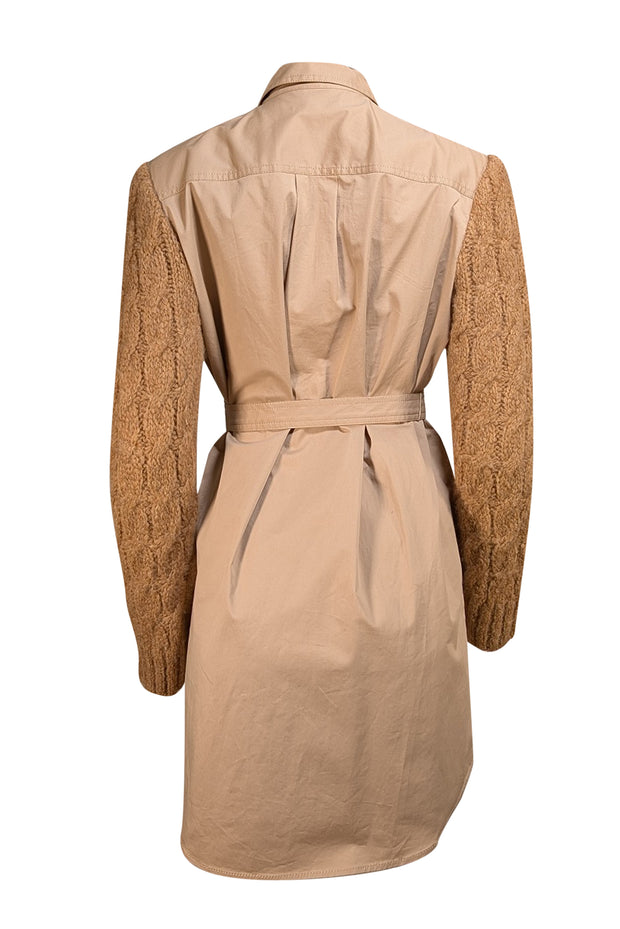 Derek Lam - Khaki Shirtdress w/ Alpaca Knit Sleeves Sz 6 - Current Boutique
