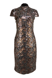 Alice & Olivia - Silver & Gold Sequin Mock Neck Short Sleeve Dress Sz 12 - Current Boutique