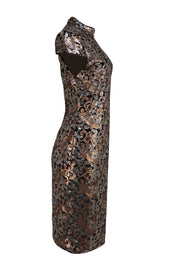 Alice & Olivia - Silver & Gold Sequin Mock Neck Short Sleeve Dress Sz 12 - Current Boutique