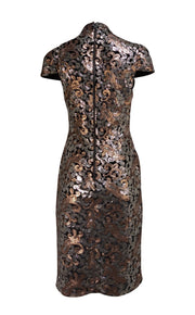 Alice & Olivia - Silver & Gold Sequin Mock Neck Short Sleeve Dress Sz 12 - Current Boutique